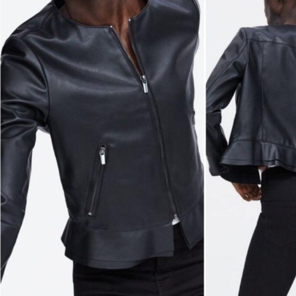 Zara Black Faux Leather Jacket NWT Small